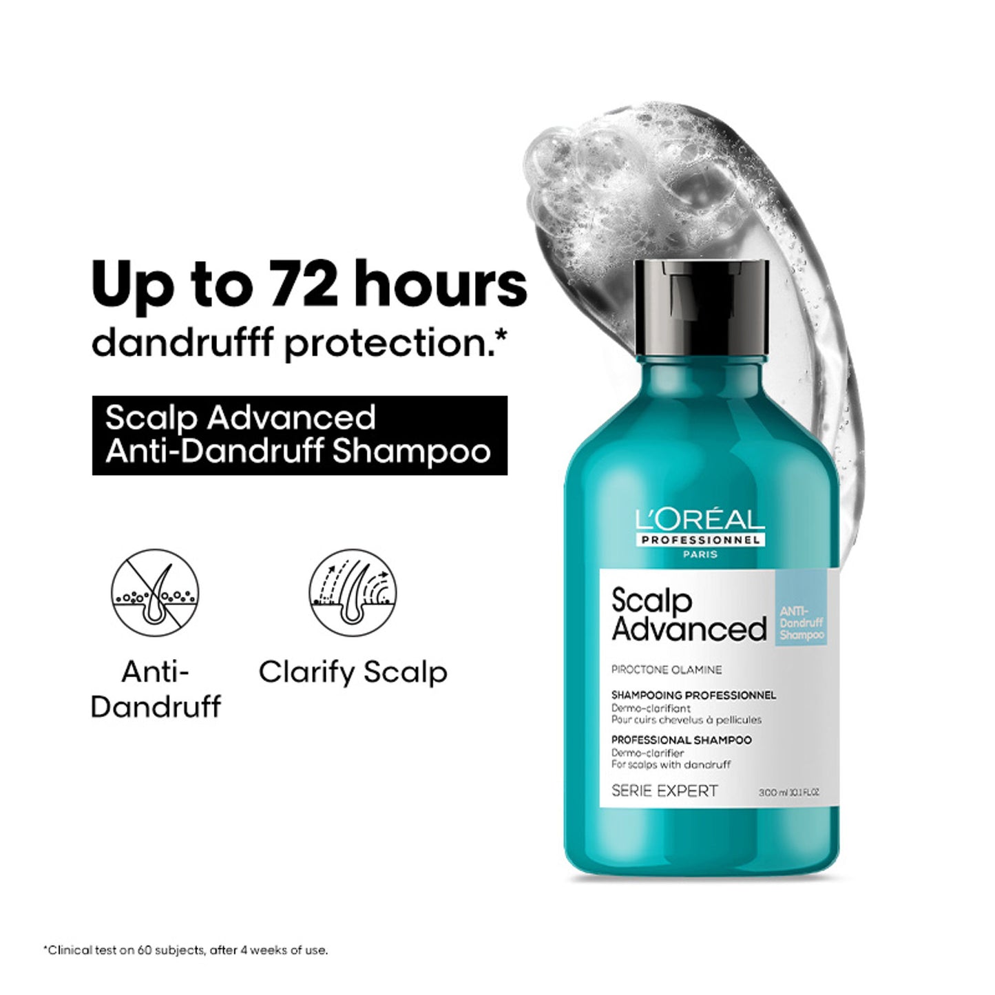 L’Oréal Professionnel Scalp Advanced Anti-Dandruff Shampoo, Up to 100% visible dandruff removed