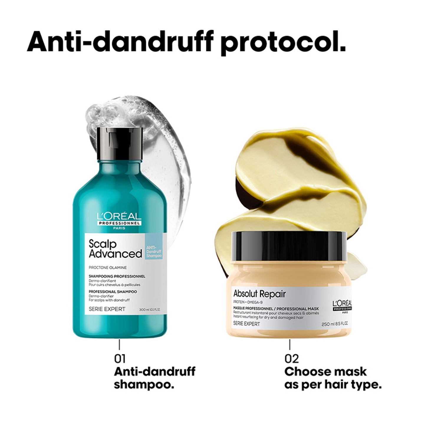L’Oréal Professionnel Scalp Advanced Anti-Dandruff Shampoo, Up to 100% visible dandruff removed