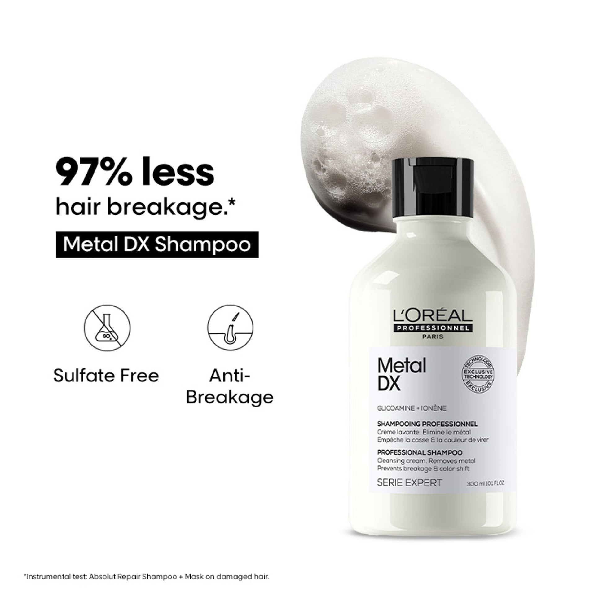 L’Oréal Professionnel Metal DX Sulfate-Free Cleansing Cream Shampoo, For 97% Less Hair Breakage