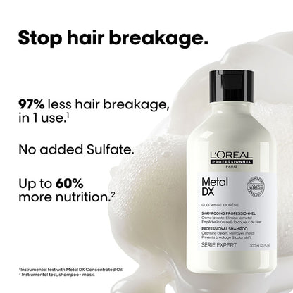 L’Oréal Professionnel Metal DX Sulfate-Free Cleansing Cream Shampoo, For 97% Less Hair Breakage