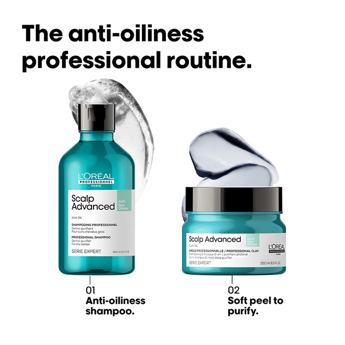 L’Oréal Professionnel Scalp Advanced Anti-Oiliness Shampoo for Oily Scalp, Less scalp sebum, 3% AHA