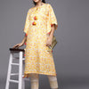Dhiyona IE Women Yellow Ethnic Motifs Printed Kaftan Kurta with Trousers