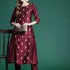 Indyancart IE Floral Embroidered Panelled Sequinned Liva Kurta with Trousers