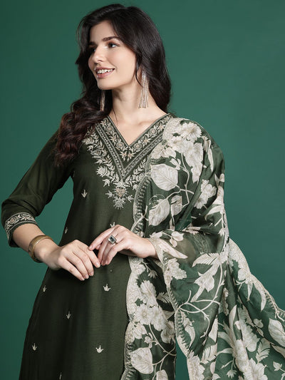 Indyancart IE Ethnic Motifs Embroidered Thread Work Kurta with Salwar & With Dupatta