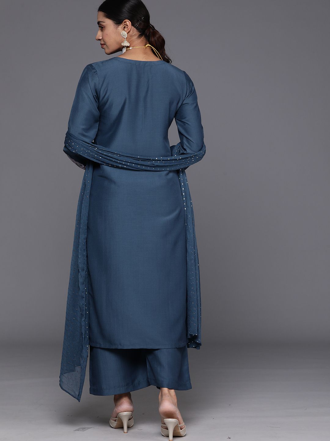 Indyancart VA Women'sEthnic Motifs Embroidered Regular Sequinned Kurta with Trousers & With Dupatta