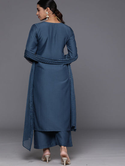 Indyancart VA Women'sEthnic Motifs Embroidered Regular Sequinned Kurta with Trousers & With Dupatta