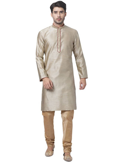 Men's Beige Silk Blend Straight Kurta Pyjama Set