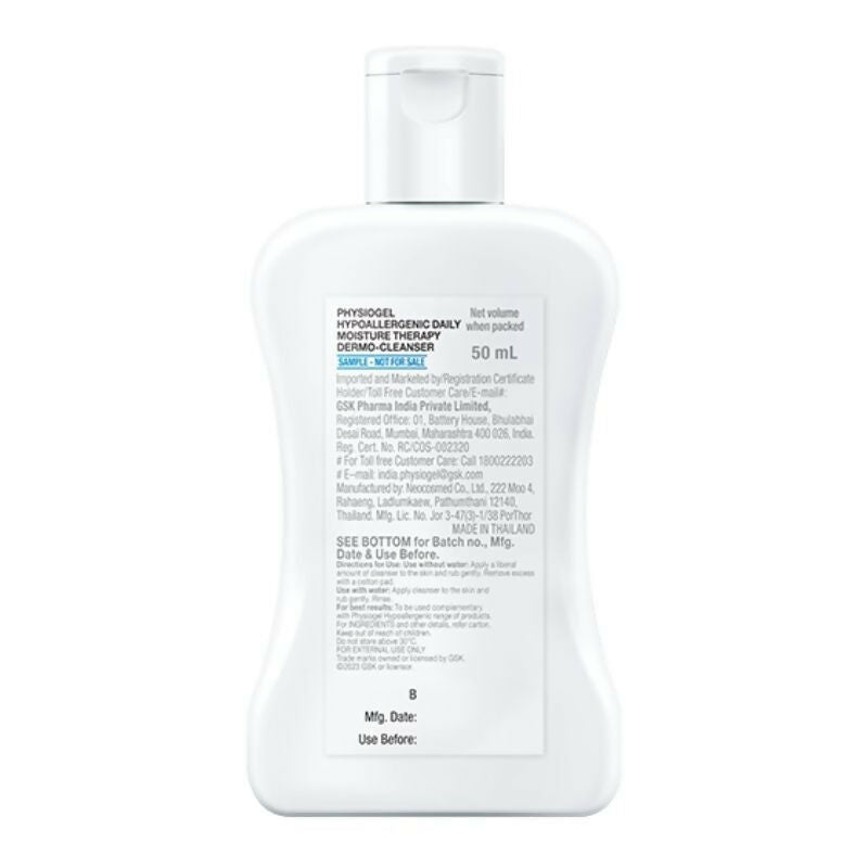 Physiogel Daily Moisture Therapy Dermo Cleanser bottle with label, gentle cleanser for sensitive skin, in a clear plastic bottle.