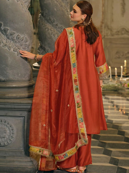 Indyancart IE Women Floral Printed Regular Gotta Patti Kurta with Palazzos & With Dupatta
