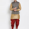 Men's Gold Silk Blend Straight Jacket  Kurta and Dhoti Set