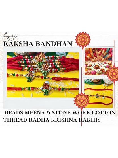 Anouk Set Of 12 Beaded Cotton Thread with AD Stones & Meenakari Designer Rakhi for Brother