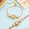Dhiyona Set Of 2 Gold Toned Kundan Bhaiya Bhabhi Rakhi With Roli Chawal Chandan Mishri