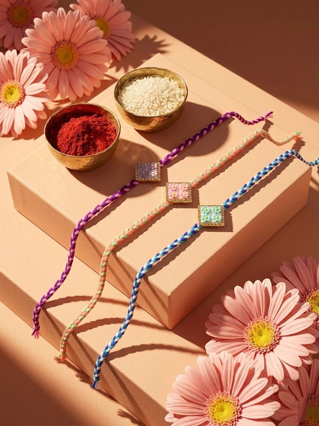Anouk Set Of 3 Multicolor Ad Thread Rakhi With Roli Chawal Chandan Mishri