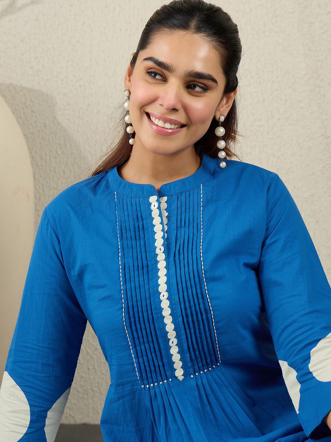 Dhiyona IE Printed Pure Cotton Mandarin Collar Tunic With Trouser