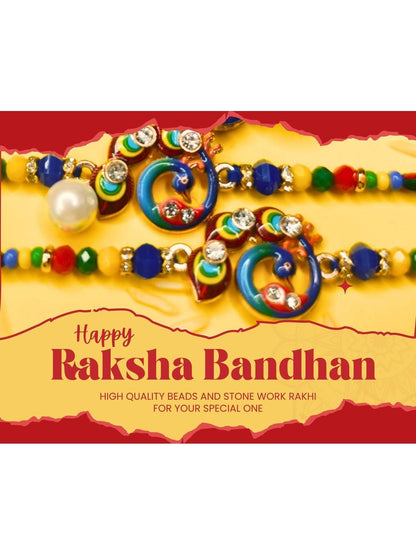 Anouk Set Of 3 Beaded Cotton Thread with AD Stones & Meenakari Designer Rakhi for Brother