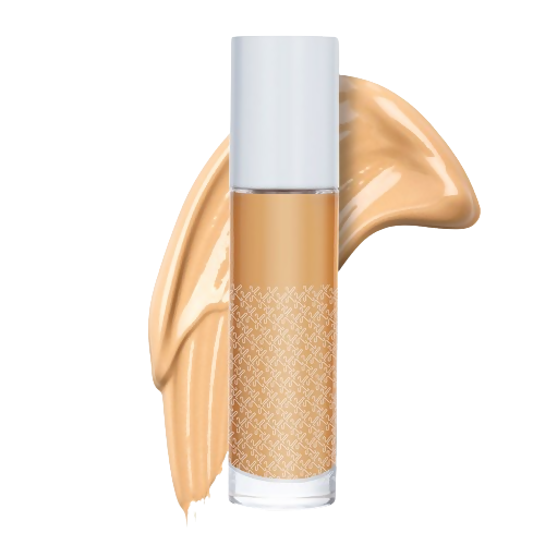 Kay Beauty Hydrating Foundation in shade 145N Medium, with smooth liquid texture and natural finish on a makeup model.