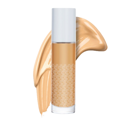 Kay Beauty Hydrating Foundation in shade 145N Medium, with smooth liquid texture and natural finish on a makeup model.