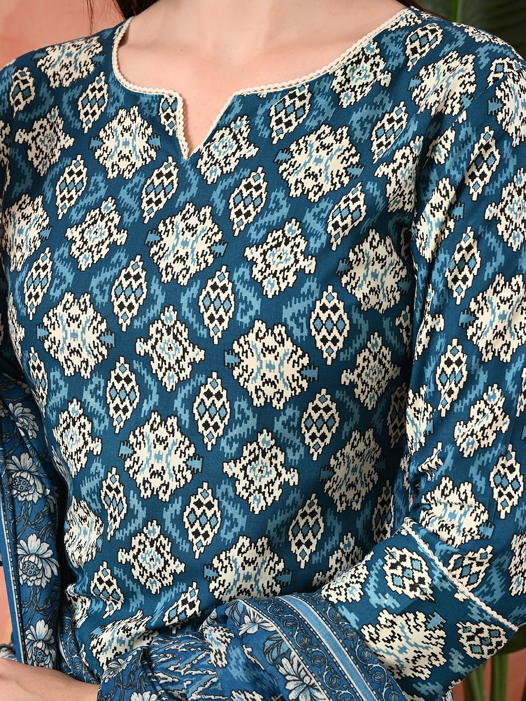 Indyancart SN Women's Printed A-Line Kurta With Trousers & Dupatta