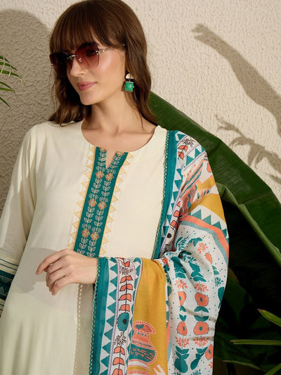 Indyancart IE Women Ethnic Motifs Embroidered Regular Kurta with Trousers & With Dupatta