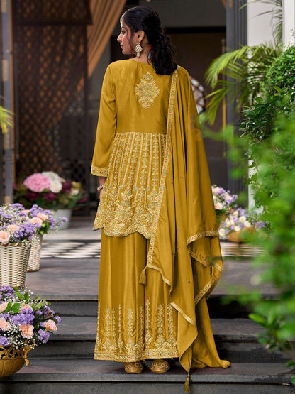 Indyancart IE Ethnic Motifs Embroidered V-Neck Sequinned Anarkali Kurti with Palazzos & Dupatta