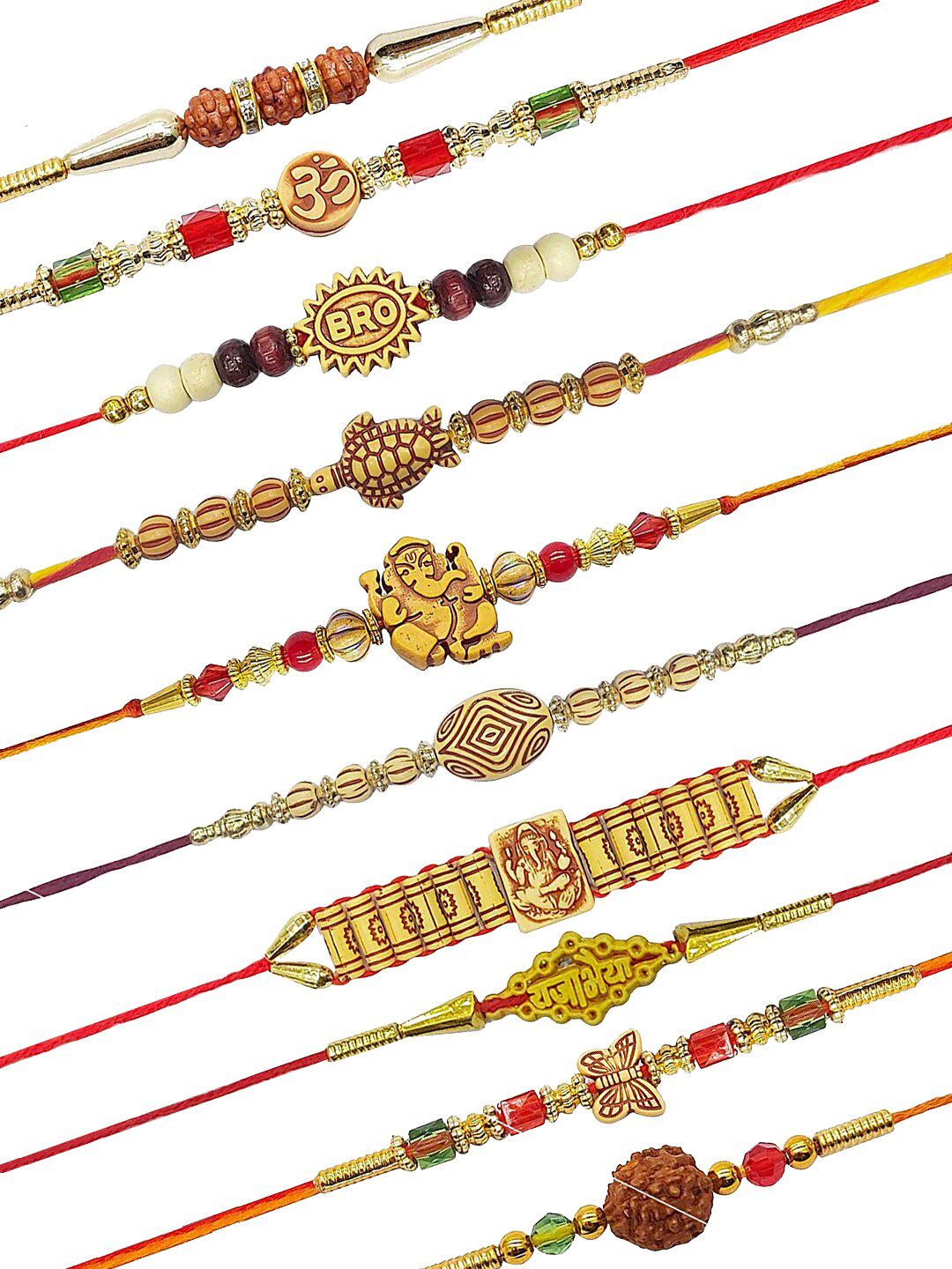 Anouk Red Set Of 10 Ganesha & Om Charm Rakhi