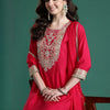 Indyancart IE Ethnic Motifs Embroidered Zari Round Neck Straight Kurta With Trouser & Dupatta