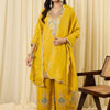 Indyancart IE Women Ethnic Motifs Embroidered Regular Thread Work Kurta with Palazzos & With Dupatta