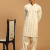 Men's Cream Viscose Straight Kurta and Patiala Set