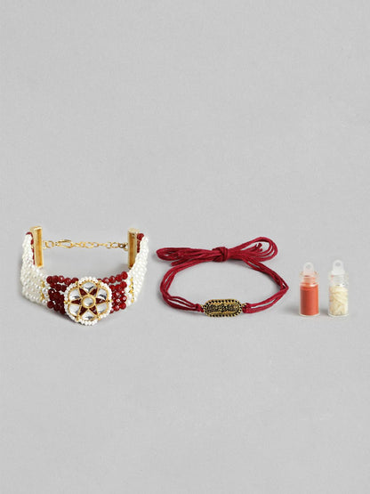 Anouk Unisex Set of 2 Beaded Bhai Bhabhi Rakhis With Roli & Chawal