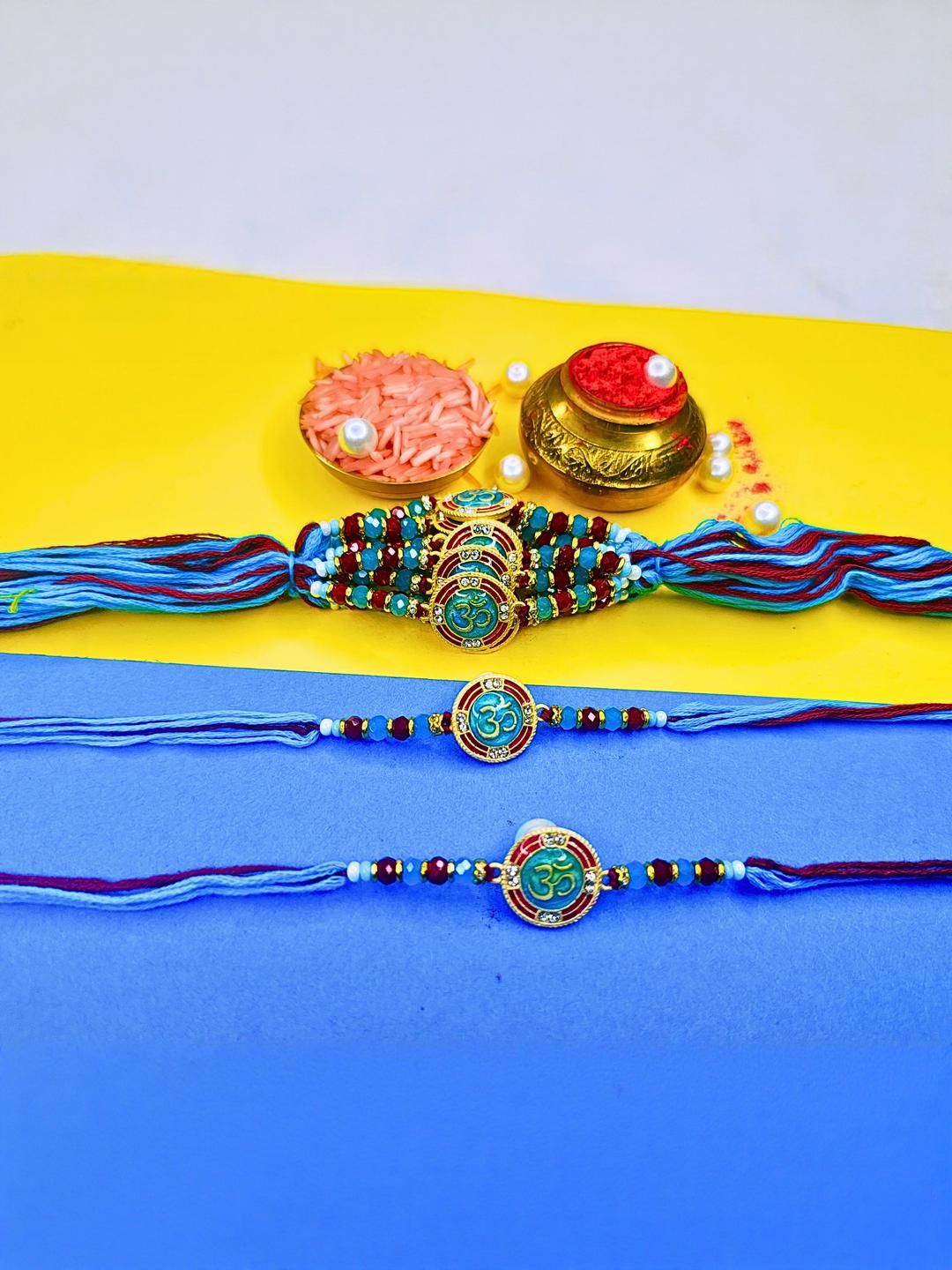 Anouk Set Of 12 Beaded Cotton Thread with AD Stones & Meenakari Designer Rakhi for Brother