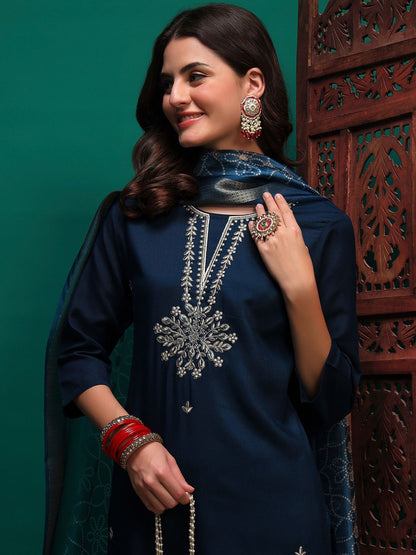 Indyancart SN Women's Sequin Embroidered Straight Kurta & Trousers With Dupatta