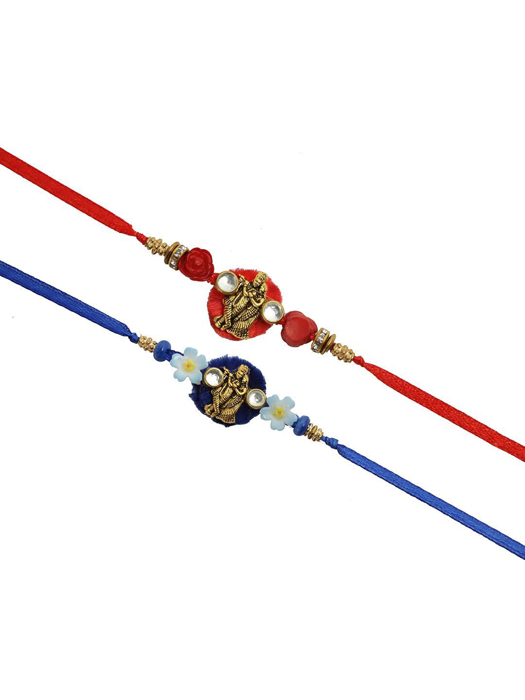 Anouk Set Of 2 Divine Radha Krishna Thread Rakhi With Roli Chawal & Greetings Card