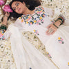 Dhiyona IE Floral Embroidered V-Neck Thread Work Pure Cotton Kurta & Trousers With Dupatta