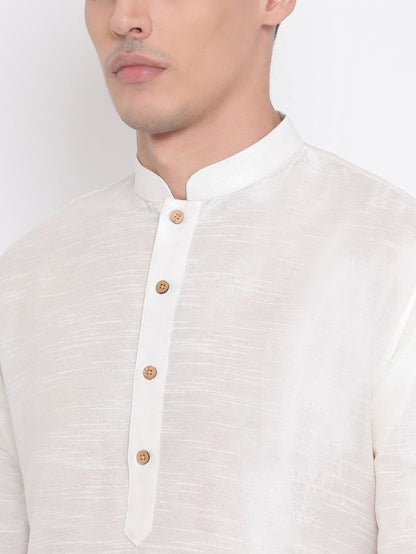 Men's Cream Silk Blend Pathani Kurta and Dhoti Set
