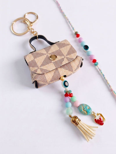 Indyancart Set Of 2 Purse Design Evil Eye & Beads Bhaiya Bhabhi Rakhi With Roli Chawal