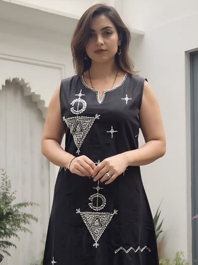 Indyancart IE Women Ethnic Motifs Embroidered Cotton A-Line Kurta with Palazzos