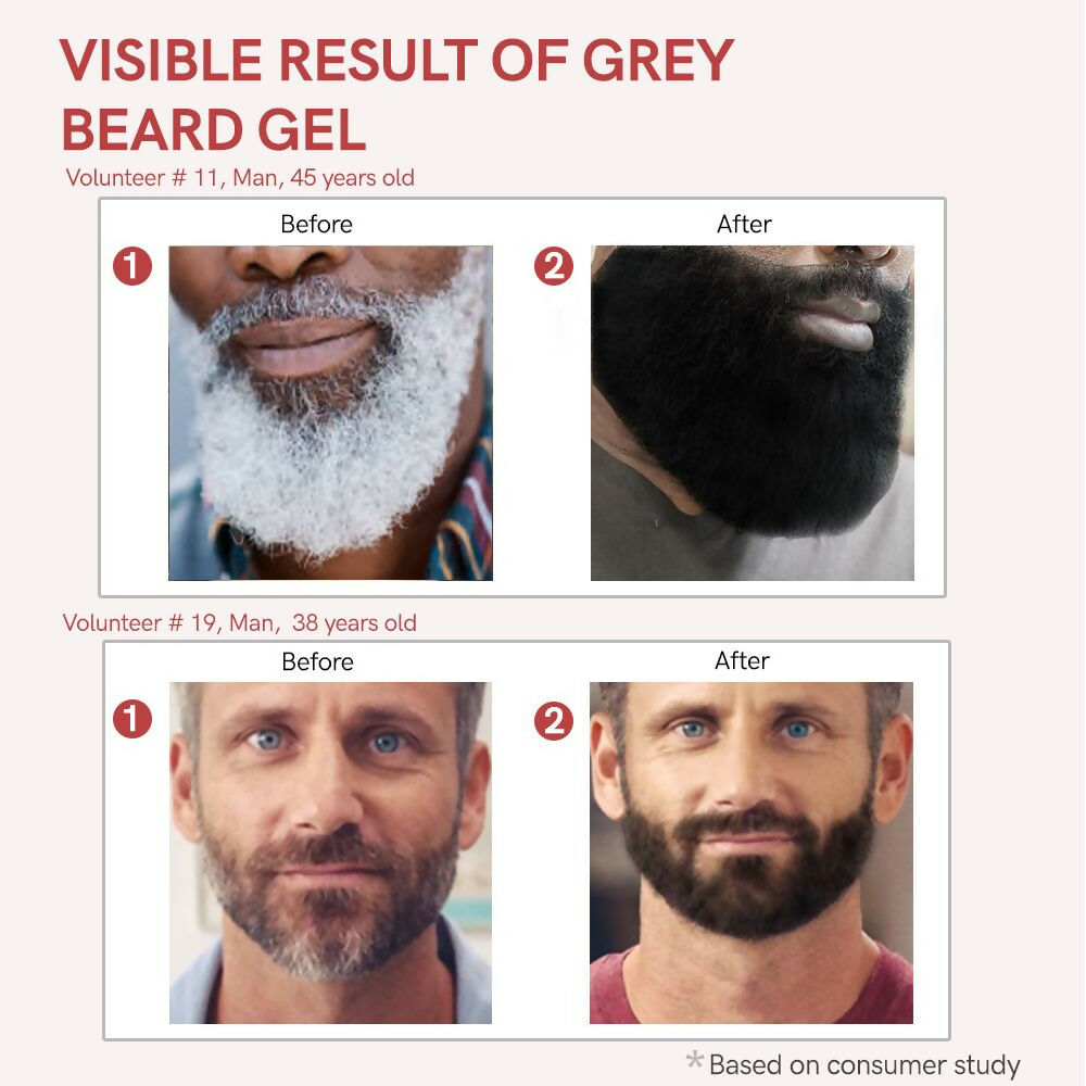 Ivory Natural beard gel with natural grey tones, providing shine and vibrancy to dark beards, shown in a clear bottle with applicator.