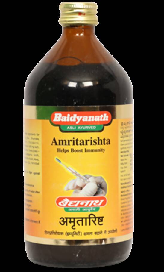 Baidyanath Jhansi Amritarishta 450 ML bottle of Ayurvedic herbal tonic with traditional packaging and label.