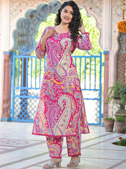 Women Paisley Printed Regular Pure Cotton Kurta with Palazzos