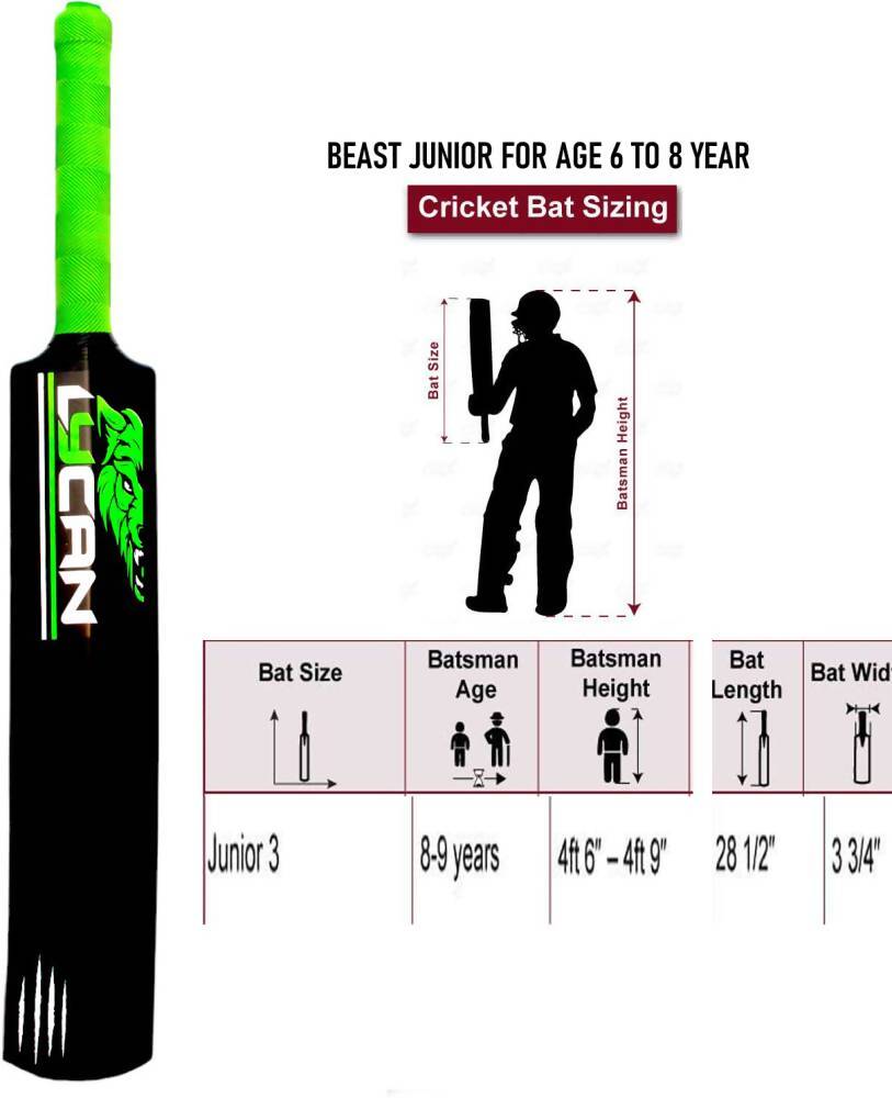 Junior plastic cricket bat by Generic, size 3, designed for children, with a smooth wooden handle and vibrant color finish.