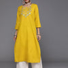 Dhiyona VR Women's Mustard Yellow Floral Yoke Embroidered Straight Kurta