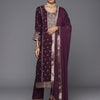 Dhiyona VR Women's Burgundy Embroidered Kurta Paired With Tonal Bottom And Dupatta