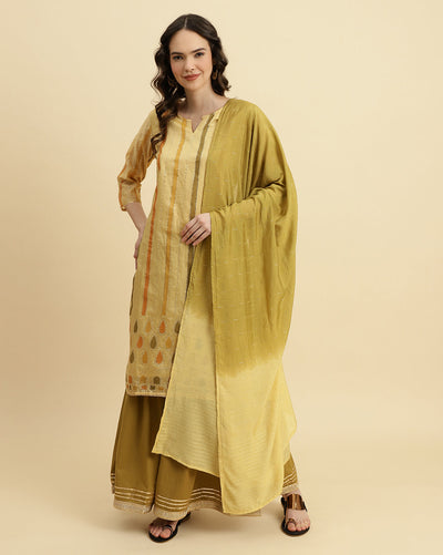 Indyancart VR Women's Striped Chanderi Kurta With Sharara And Ombre Dupatta