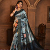 Dhiyona GR Women's Grey & Navy Soft Ghicha Tussar Silk Saree with Beautiful Kalamkari Printed Work