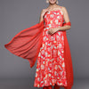 Dhiyona VR Women's Red Floral Printed Anarkali Kurta Paired With Tonal Bottom And Dupatta