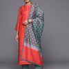 Dhiyona VR Women's Red Bandhani Printed Straight Kurta Paired With Contrast Solid Bottom And Printed Dupatta