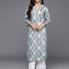Dhiyona VR Women's Grey 3/4Th Sleeve, V Neck Collared Kurta