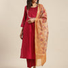Dhiyona VR Women's Magenta & White Embellished Straight Kurta