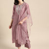 Dhiyona VR Women's Mauve Floral Embroidered Regular Chanderi Silk Kurta With Trousers & With Dupatta