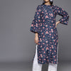 Dhiyona VR Women's Blue Floral Printed Straight Kurta With Flared Sleeves